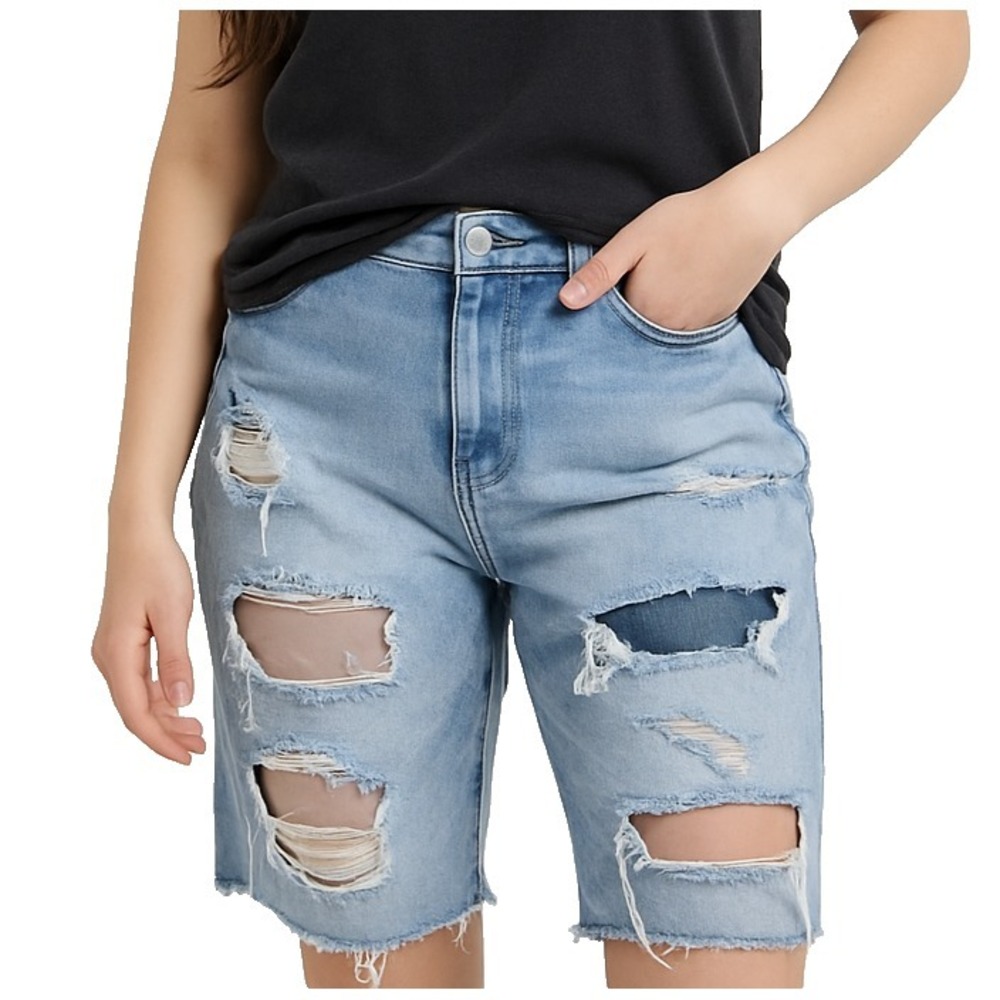 Torrid Womens 24XT Grunge Ripped Denim Shorts Light Wash Distressed Bermuda